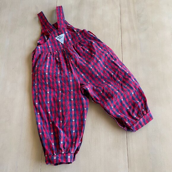 VINTAGE RARE 1980s OshKosh B'gosh Baby Toddler Blue Red Heart Plaid Overalls - Picture 5 of 9